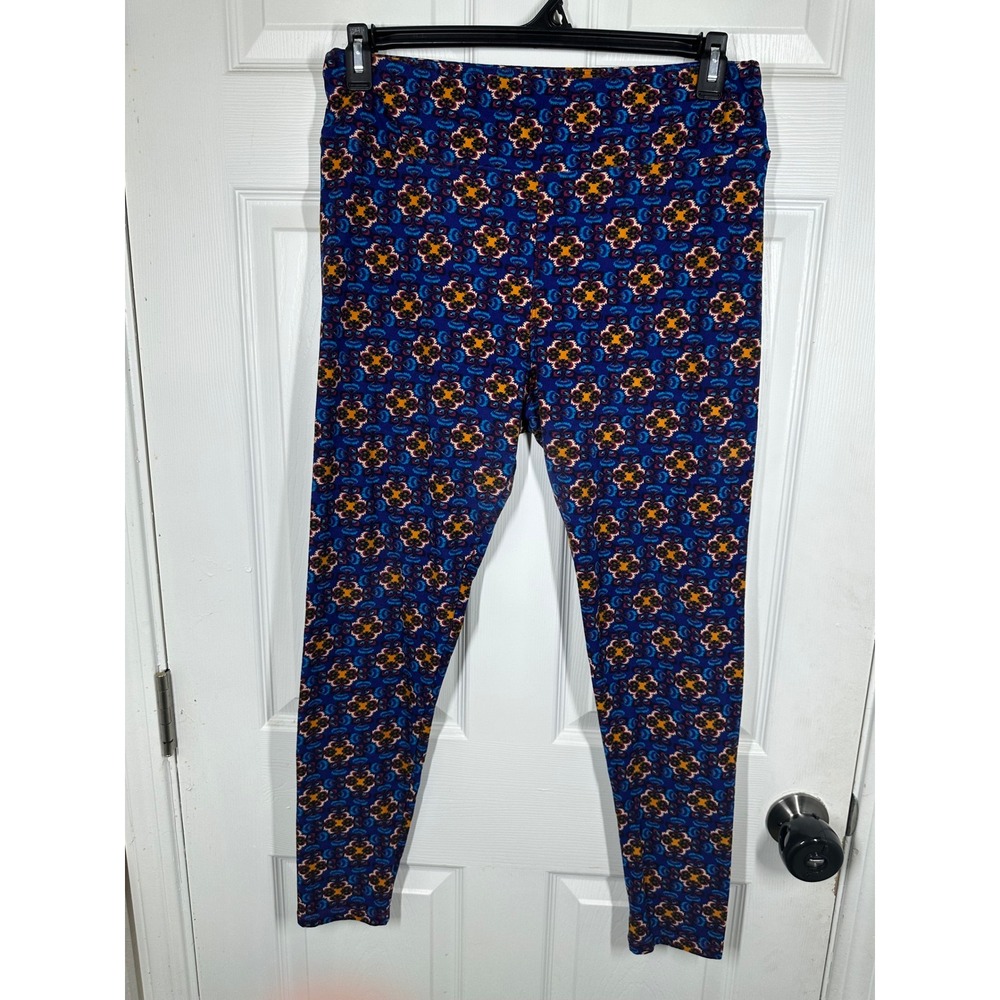 LuLaRoe Leggings Womens Tall & Curvy Blue Floral Medallion Print Soft Stretch